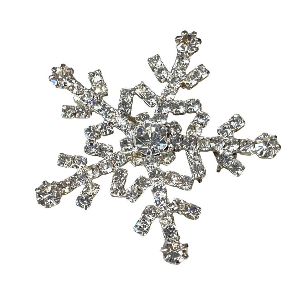 Crystal Rhinestone Snowflake Brooch‎ Pin Sparkling Holiday Jewelry Elegant
